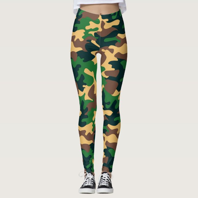 Chic Camouflage Khaki Mönster Leggings (Framsida)
