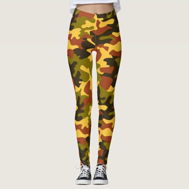 Chic Camouflage Khaki Mönster Leggings (Framsida)