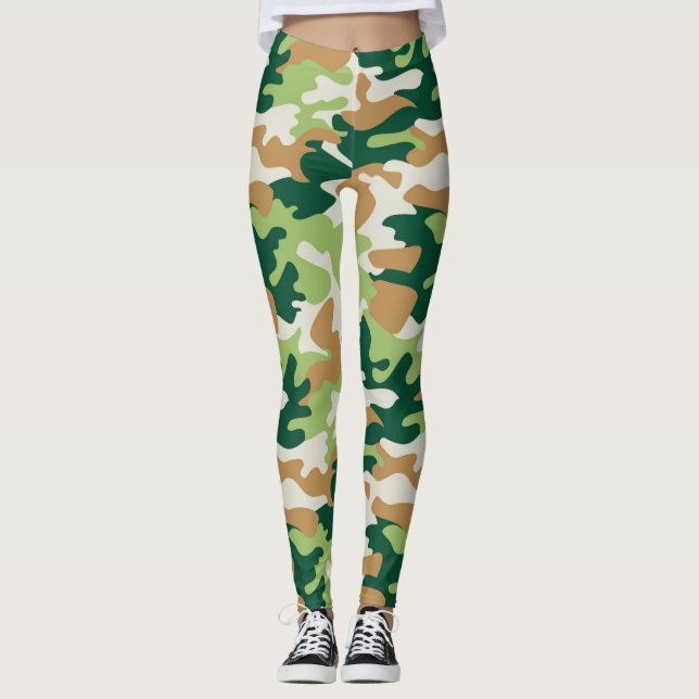 Chic Camouflage Khaki Mönster Leggings (Framsida)