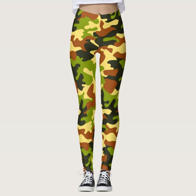 Chic Camouflage Khaki Mönster Leggings (Framsida)
