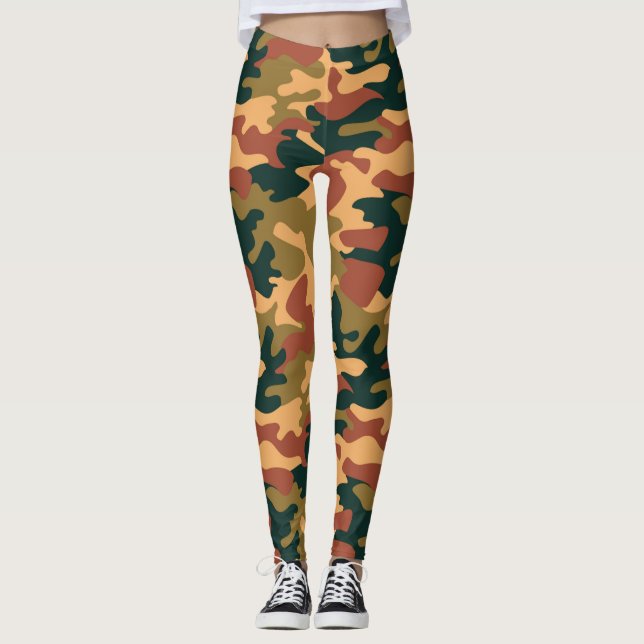 Chic Camouflage Khaki Mönster Leggings (Framsida)