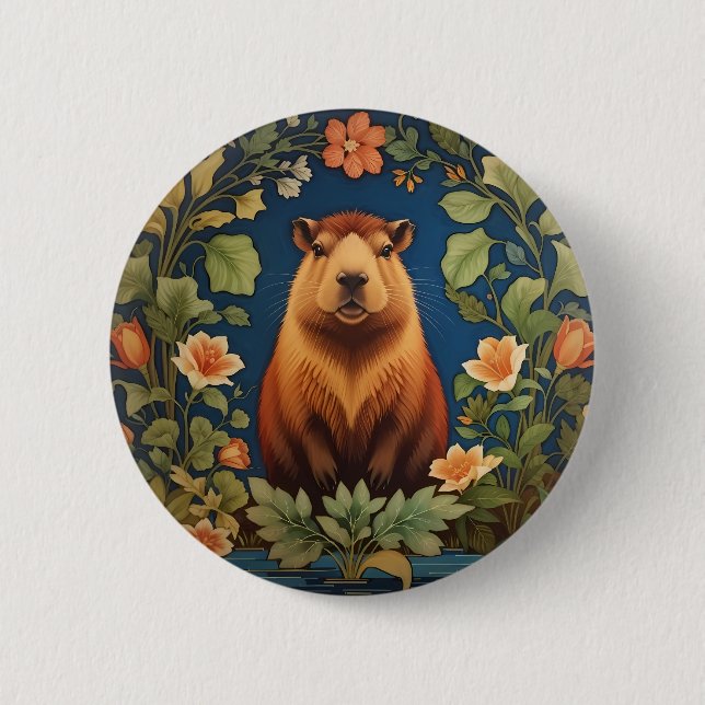 Chic Capybara - William Morris Inspired Knapp (Framsida)