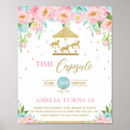 Chic Carousel Rosa Mint Blommigt Time Capsule-teck Poster
