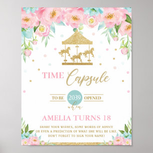 Chic Carousel Rosa Mint Blommigt Time Capsule-teck Poster