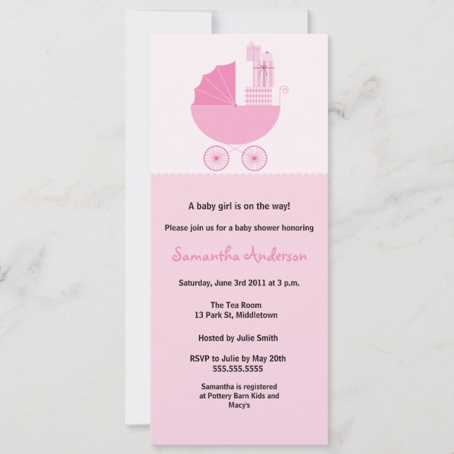 Chic Carriage Baby Shower bjudning - Girl Inbjudningar (Framsida)