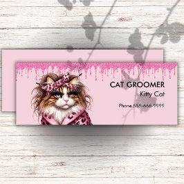 Chic Cat Groomer Sitter Rosa Glitter-drivning Mini Visitkort