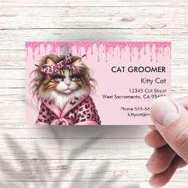 Chic Cat Groomer Sitter Rosa Glitter-drivning Visitkort