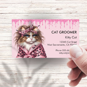 Chic Cat Groomer Sitter Rosa Glitter-drivning Visitkort