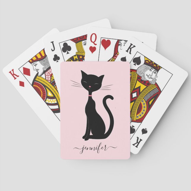 Chic Cat Personlig Namn Rosa Black Casinokort (Baksidan)
