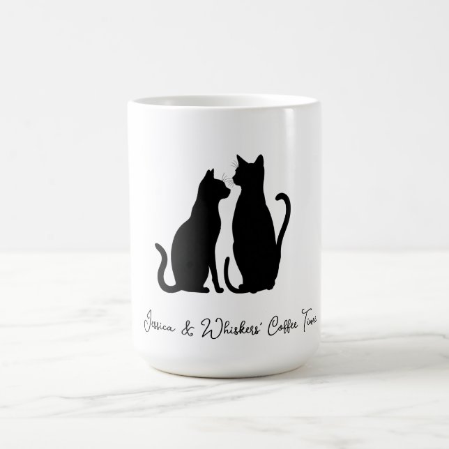 Chic Cat Silhouette - eget namn, svartvitt Magisk Mugg (Center)