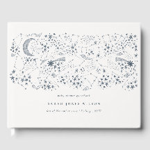 Chic Celestial Navy Starry Night Måne Baby Shower