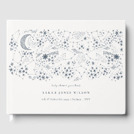 Chic Celestial Navy Starry Night Måne Baby Shower Gästböcker