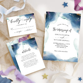 Chic Celestial Watercolor Starry Bröllop Giftermål Inbjudningar