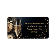Chic Champagne and Clocks New Year Return Address