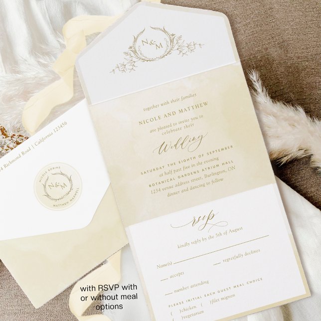Chic, Champagne Cream Watercolor Monogram Bröllop (Skapare uppladdad)