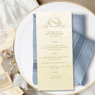 Chic Champagne Cream Watercolor, Monogram Bröllop Meny