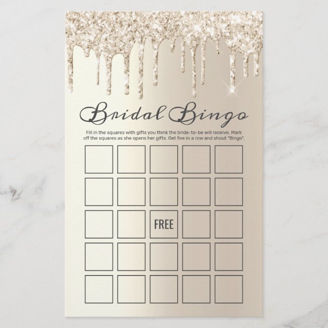 Chic Champagne Glitter Möhippa Bingo Game (Framsida)