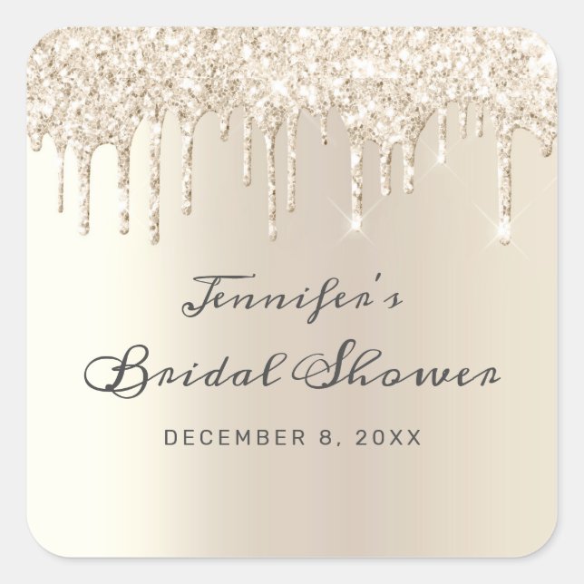 Chic Champagne Glitter Möhippa Fyrkantigt Klistermärke (Framsida)