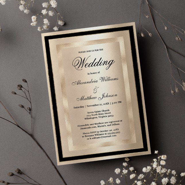 Chic Champagne Guld Black Glamor Luxury Bröllop Inbjudningar (Chic Champagne Gold Black Glamour Luxury Wedding )