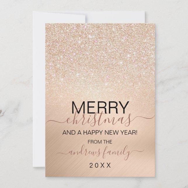 Chic Champagne Guld Glitter Metallic Jul Julkort (Framsida)