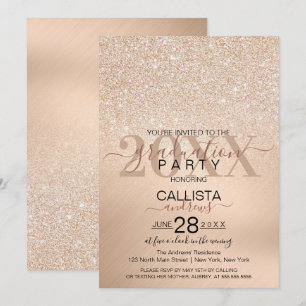 Chic Champagne Guld Glitter Metallic Studenten Inbjudningar