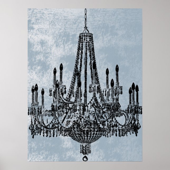 Chic Chandelier Blue Grunge Poster (Framsidan)