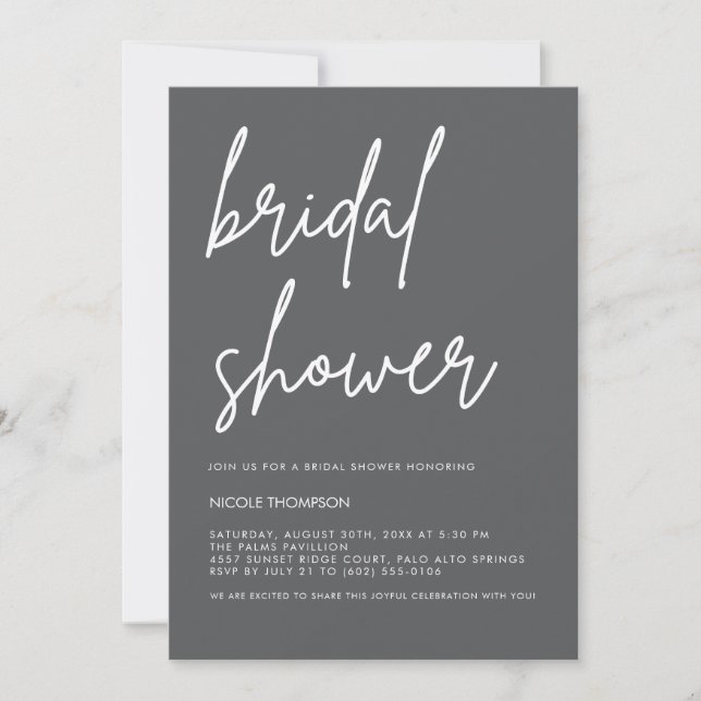Chic Charcoal Modern Bridal Shower Invitation  Inbjudningar (Framsida)