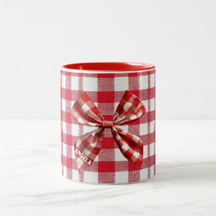 Chic Check Bow Red and White Gingham Två-Tonad Mugg