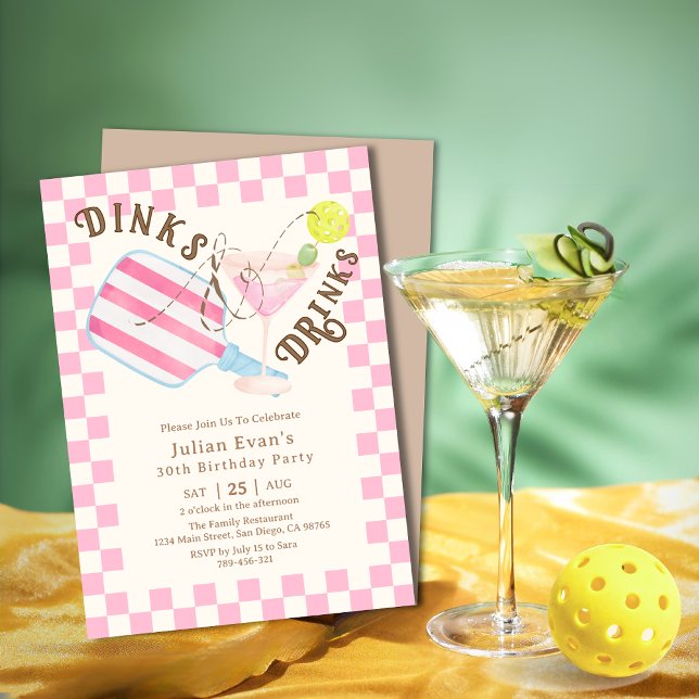 Chic Checkded Dinks & Drinks Pickleball Birthday Inbjudningar (Chic Navy Blue Beer Label Brewery Theme Birthday Invitation)