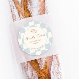 Chic Checkered Blue Croissant Bakery Product  Runt Klistermärke