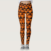 Chic Checkered Fusion: Orange & Black Leggings