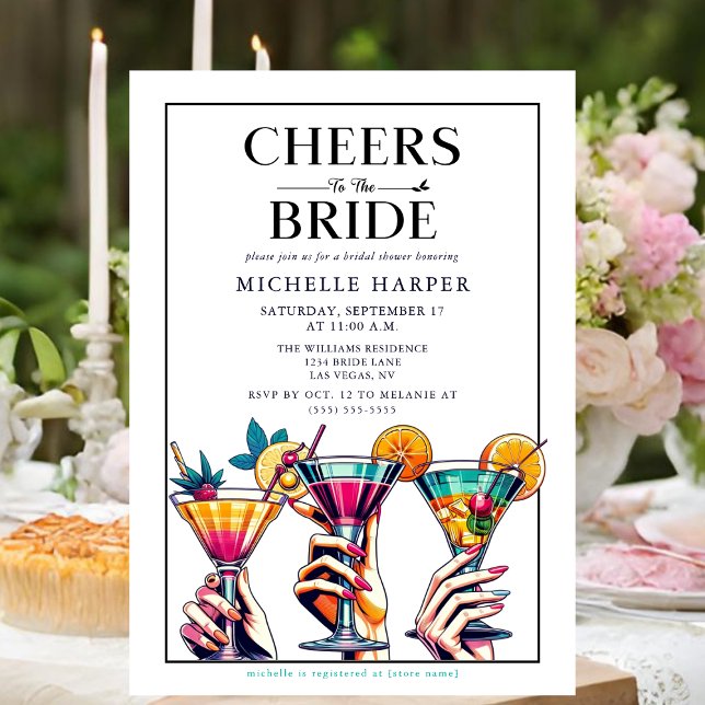 Chic Cheers to the Bride Möhippa Inbjudningar (Bridal shower invitation that says "Cheers to the Bride".)