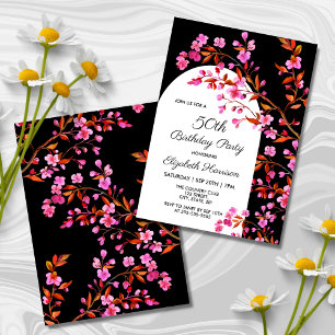 Chic Cherry Blommar Sakura Black White Birthday Inbjudningar