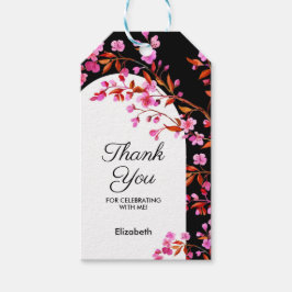 Chic Cherry Blommar Sakura Black White Birthday Presentetikett