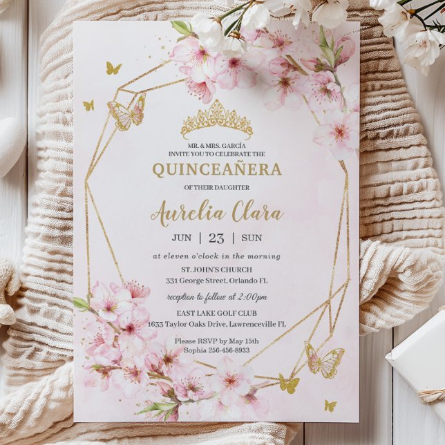 Chic Cherry Blommars Blommigt Quinceañera Sweet 16 Inbjudningar (Skapare uppladdad)