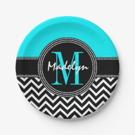 Chic Chevron Bright Aqua Birthday Monogram