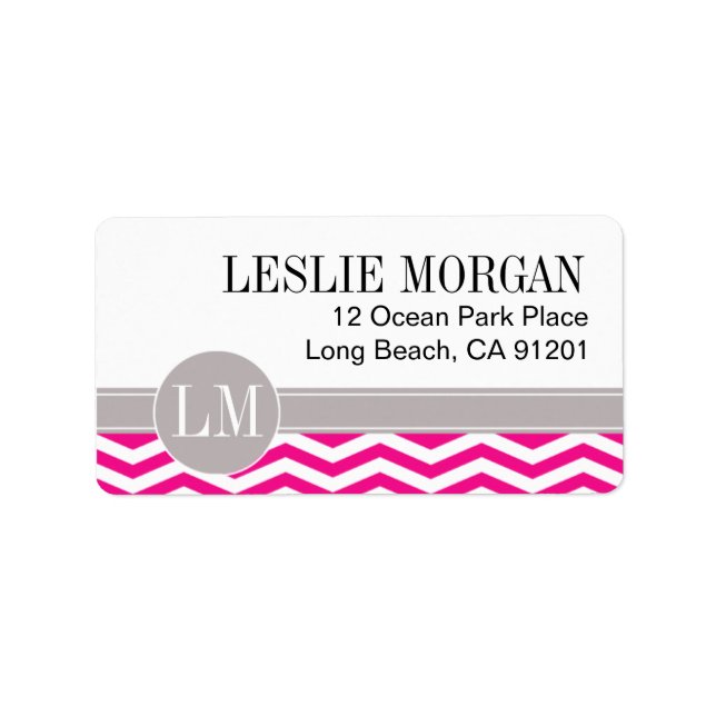 Chic Chevron Monogram | fuschia Adressetikett (Framsidan)