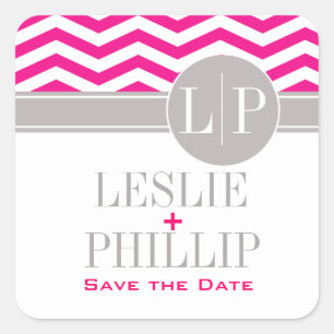 Chic Chevron Monogram fuschia Fyrkantigt Klistermärke