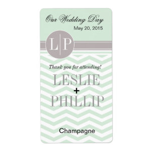 Chic Chevron Monogram   Mint Vin/Champagne-etikett Fraktsedel