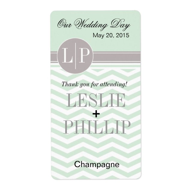 Chic Chevron Monogram | Mint Vin/Champagne-etikett Fraktsedel (Framsidan)
