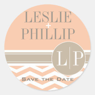 Chic Chevron Monogram persikor Runt Klistermärke