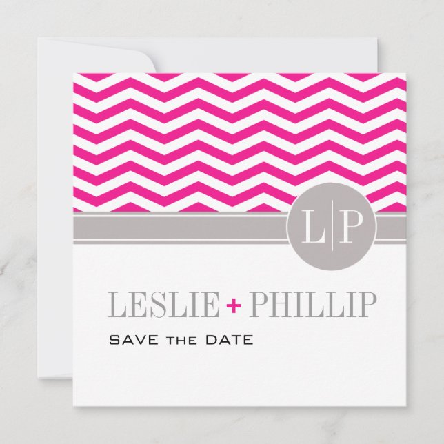 Chic Chevron Monogram Spara datum | fuschia Spara Datumet (Framsida)
