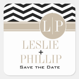 Chic Chevron Monogram Svart Fyrkantigt Klistermärke