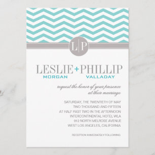 Chic Chevron Monogram Tal Bröllop Inbjudningar