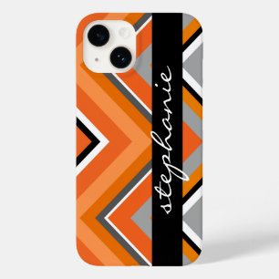 Chic Chevron Mönster Black Grått Orange med Namn