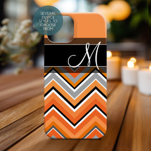 Chic Chevron Mönster Black Grått Orange Monogram
