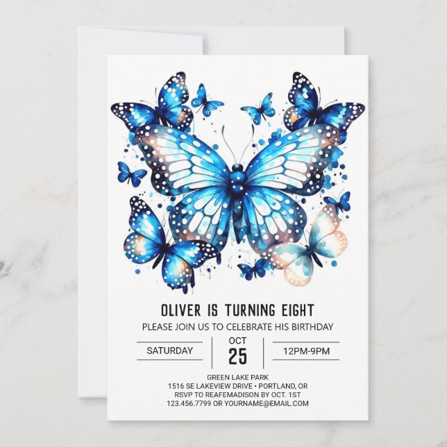 Chic Children Butterfly Boy Birthday Inbjudningar (Framsida)