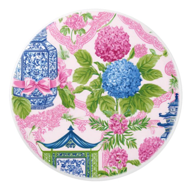 Chic Chinoiserie Hortensia Pagod Mahjong  Knopp (Framsidan)