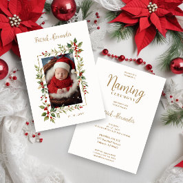 Chic Christmas Botanical Border Naming Ceremony Inbjudningar