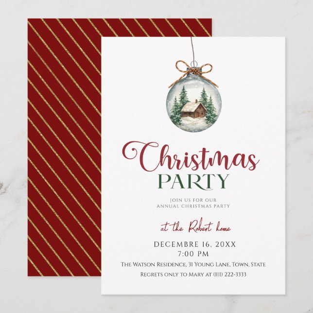 Chic Christmas ornament  Holiday Party  Inbjudningar (Fram/baksida)